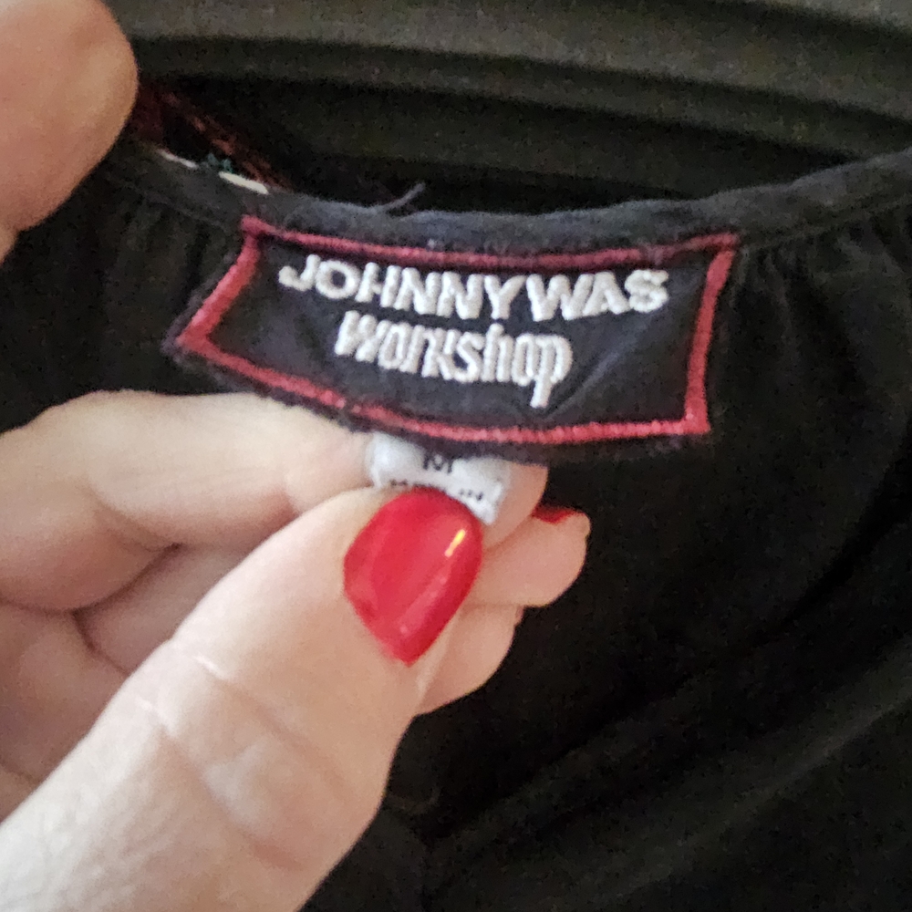 Johnny Was Black Midi Dress with Pink and White Floral Embroidery - Picture 8 of 10